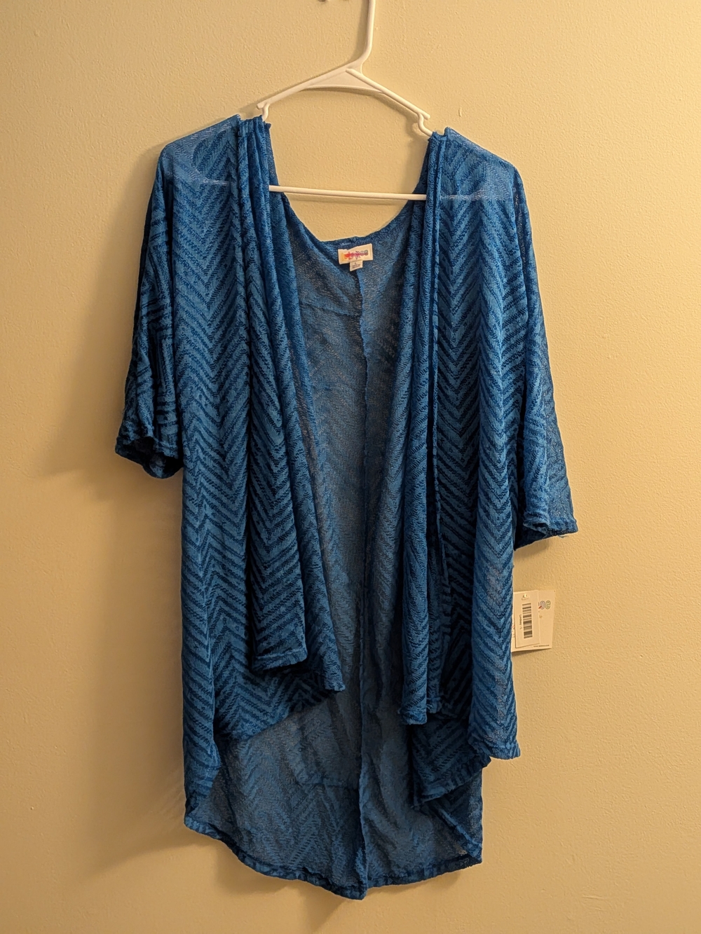 Lularoe- Lindsay (Large) Sheer Blue Chevron Open Cardigan